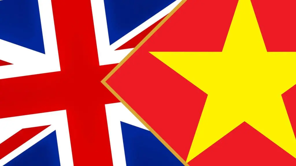 Uk and vietnam flags symbolizing strong trade relations, representing slg logistics' export services from the uk to vietnam